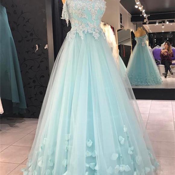 Charming Mint Green Tulle Appliques Prom Dresses,Sweetheart Sleeveless ...