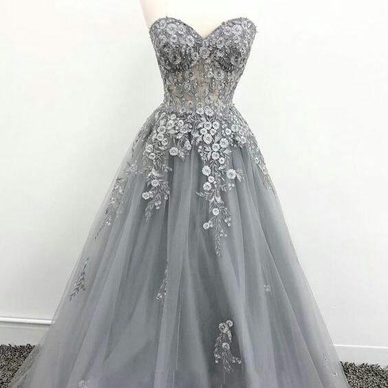 Spd1188,grey Sweetheart Ball Gown Applique Prom Dresses on Luulla