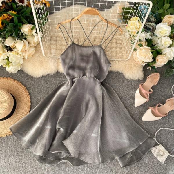 SPD1247,Grey Homecoming Dresses,Organza Short Prom Dress,Sleeveless A-Line Evening Formal Dress Short
