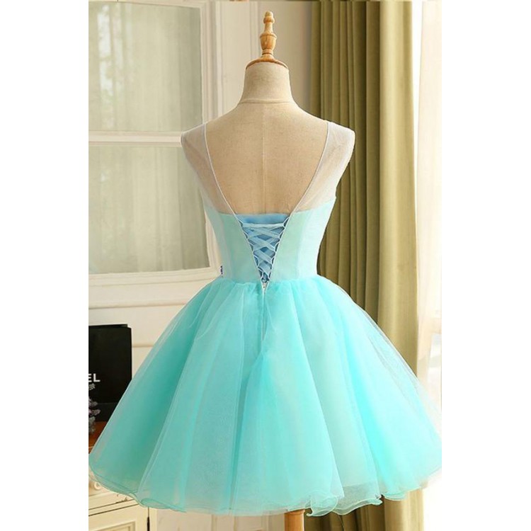 Light Blue Prom Dresses, Short Dresses, 2017 Ball Gown Tulle