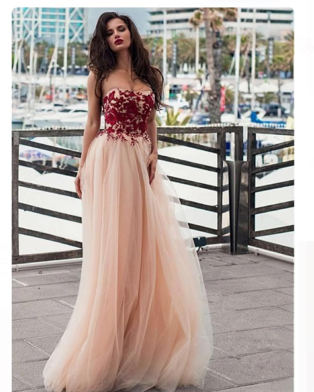 Unique Tulle Strapless Neckline A-line Prom Dress With Lace Appliques ...