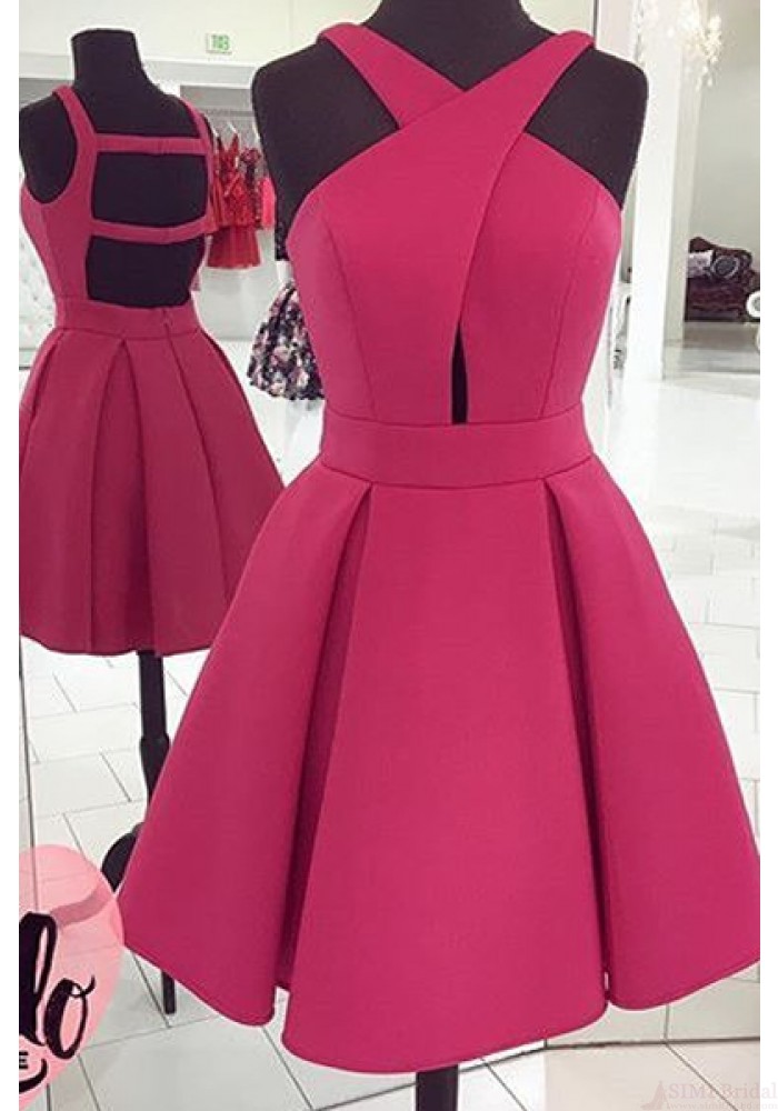 Cute Rosy Homecoming Dress,halter Evening Dress,backless Prom Dress on ...