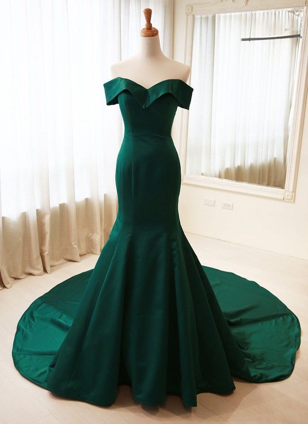 Hunter Green Prom Dress With Off Shoulder,Mermaid Prom Dress,Long ...