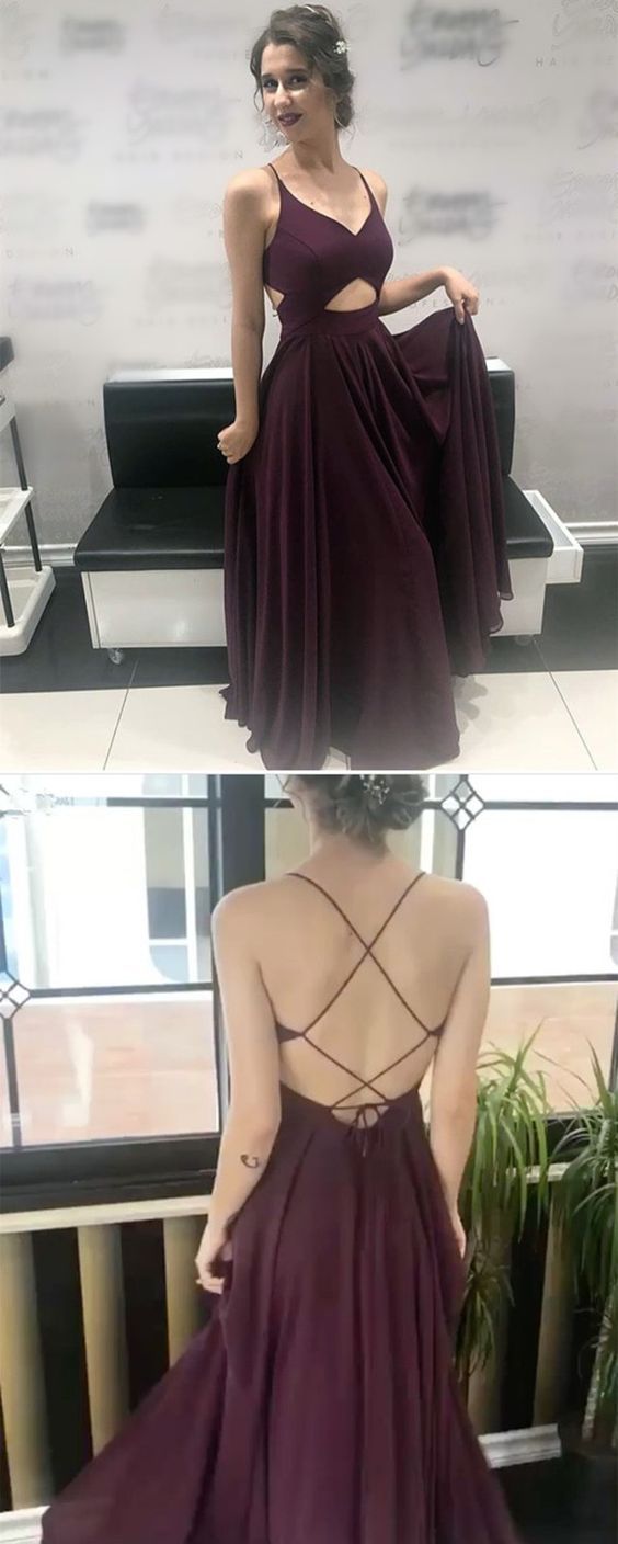 Chic V Neck Cross Back Long Prom Dresses 2018 Formal Evening Gowns on ...