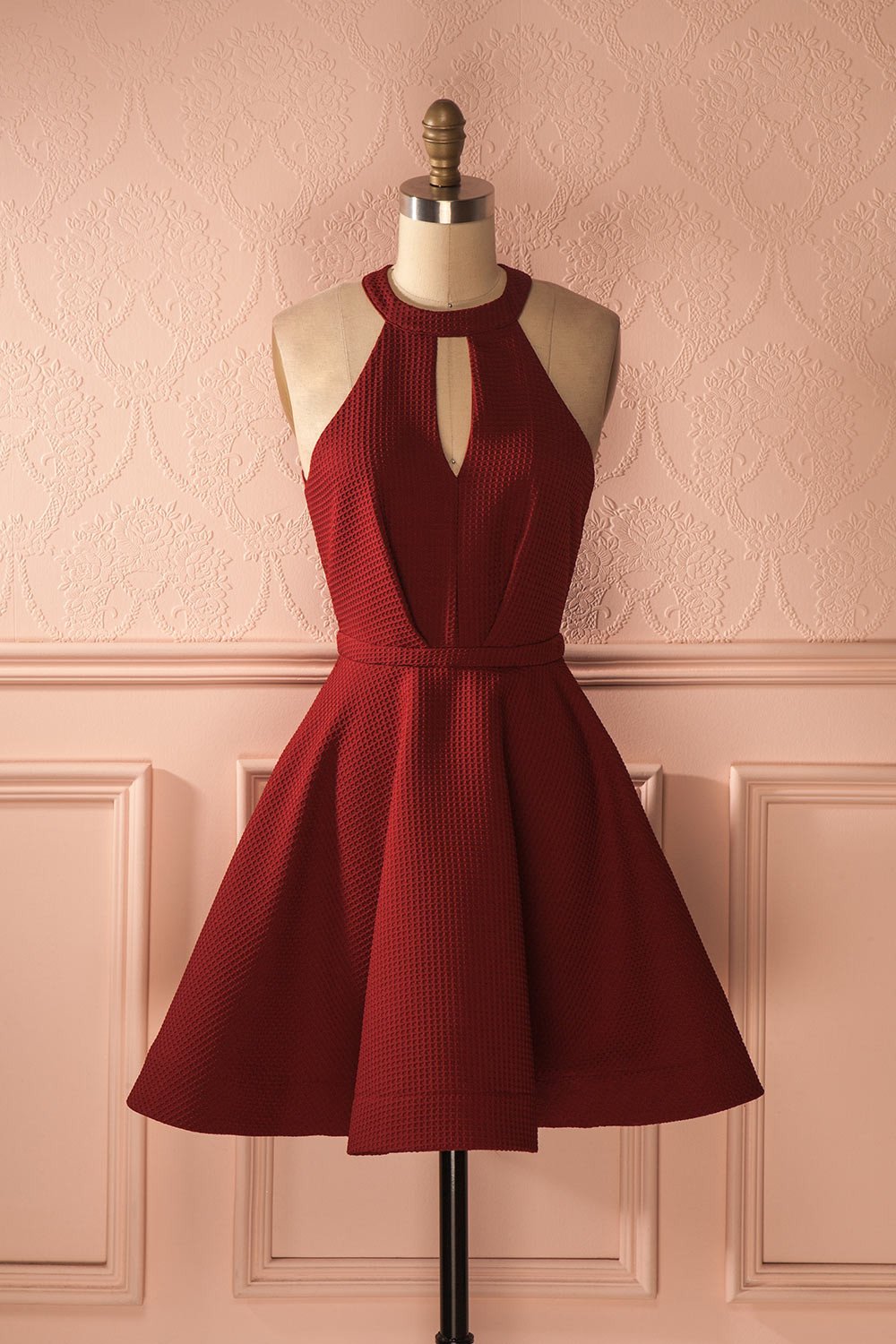 Cute Red Mini Dresses,Halter Sleeveless Mini Prom Dresses