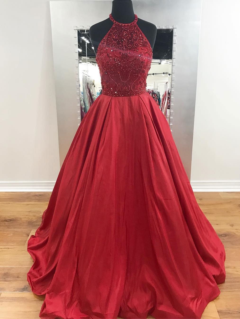 Classy A Line Halter Satin Applique Long Prom Dress, Evening Dress
