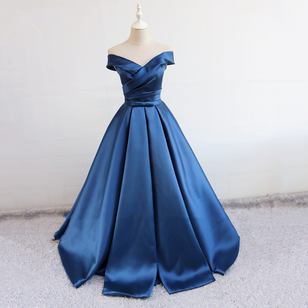 Royal Blue Satin Long Prom Dress,a-line Off The Shoulder Evening Party ...