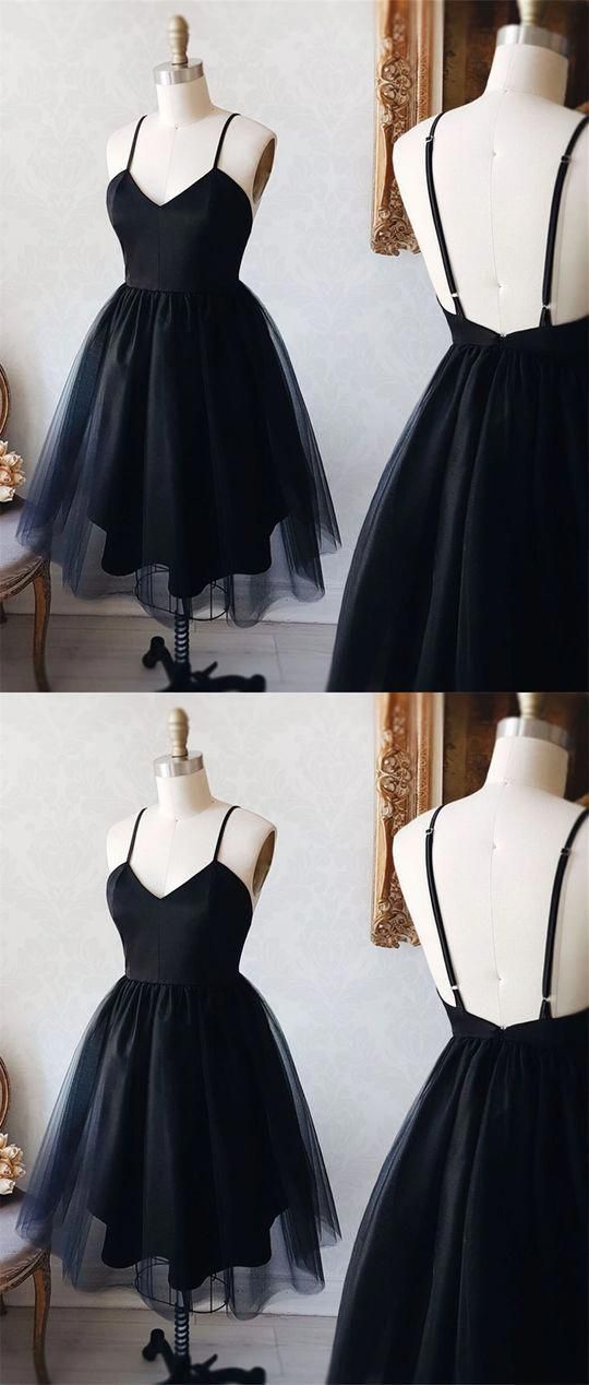 Black Spaghetti Straps Sleeveless Homecoming Short Cocktail Dresses on ...