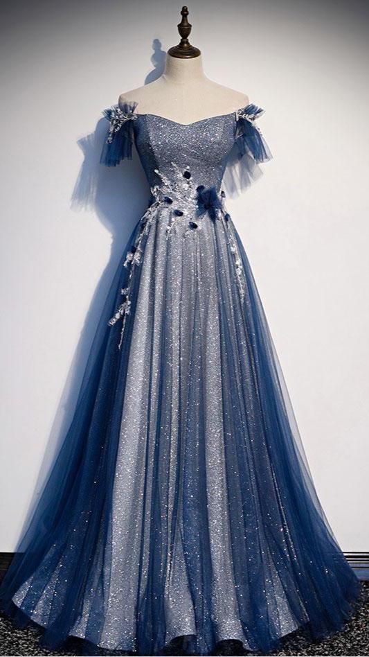 SPD1127,Charming Blue Sequin Sheath Prom Dresses,applique Long Evening ...